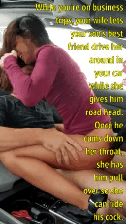 Cheating on her husband with her son's best friend in his car