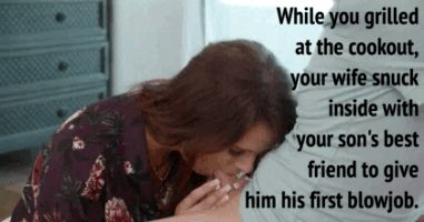 Cheating wife gives her son's friend his first blowjob