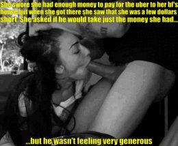 He decided to get paid by cumming down her throat one time for every dollar she was short…she was there for almost an hour
