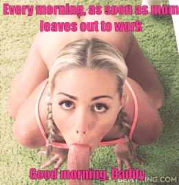 Obedient daughter knows what daddy needs in the morning